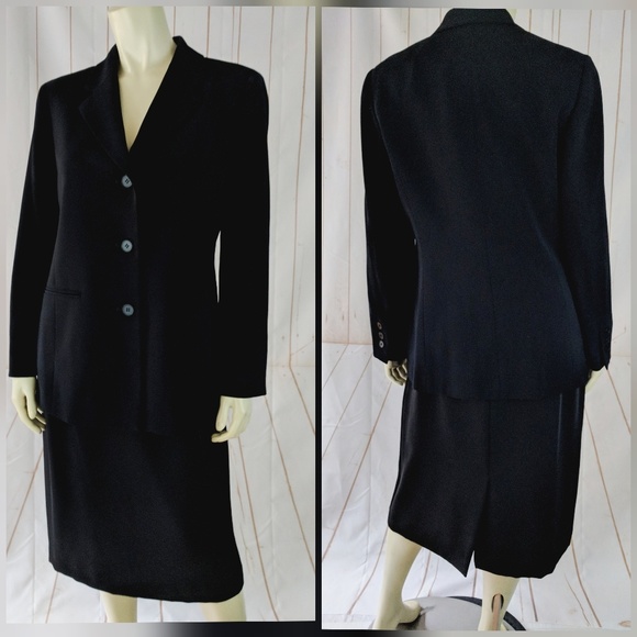 Kasper Petite Skirt Blazer Suit 8P Black Poly - Picture 1 of 7